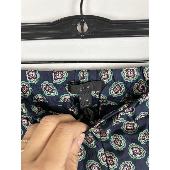 J. Crew Collection Low Rise Silk Capri In Navy Gold Geometric Print Pajama Sz 4 - Picture 4 of 12